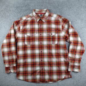 The North Face Shirt Mens L Orange Plaid Flanel Long Sleeve Button Woven Outdoor